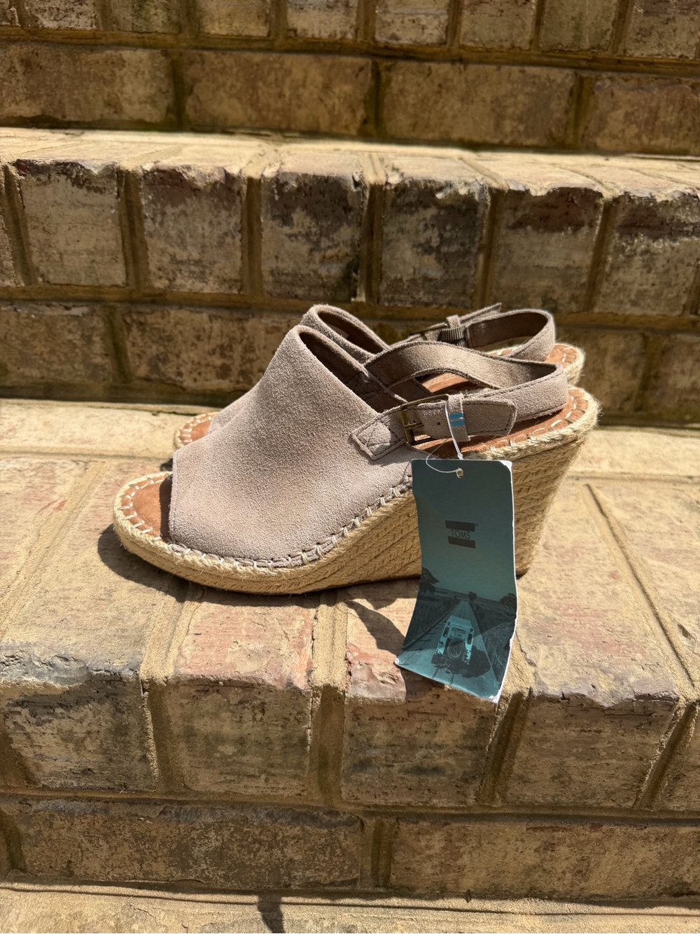 TOMS Monica Slingback Wedge Sandals 9W Desert Taupe Suede Espadrille NWT Wide